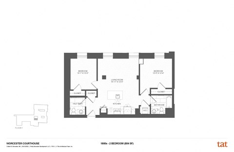 Floor plan for 2 beds, 1 bath, 3419 sqft